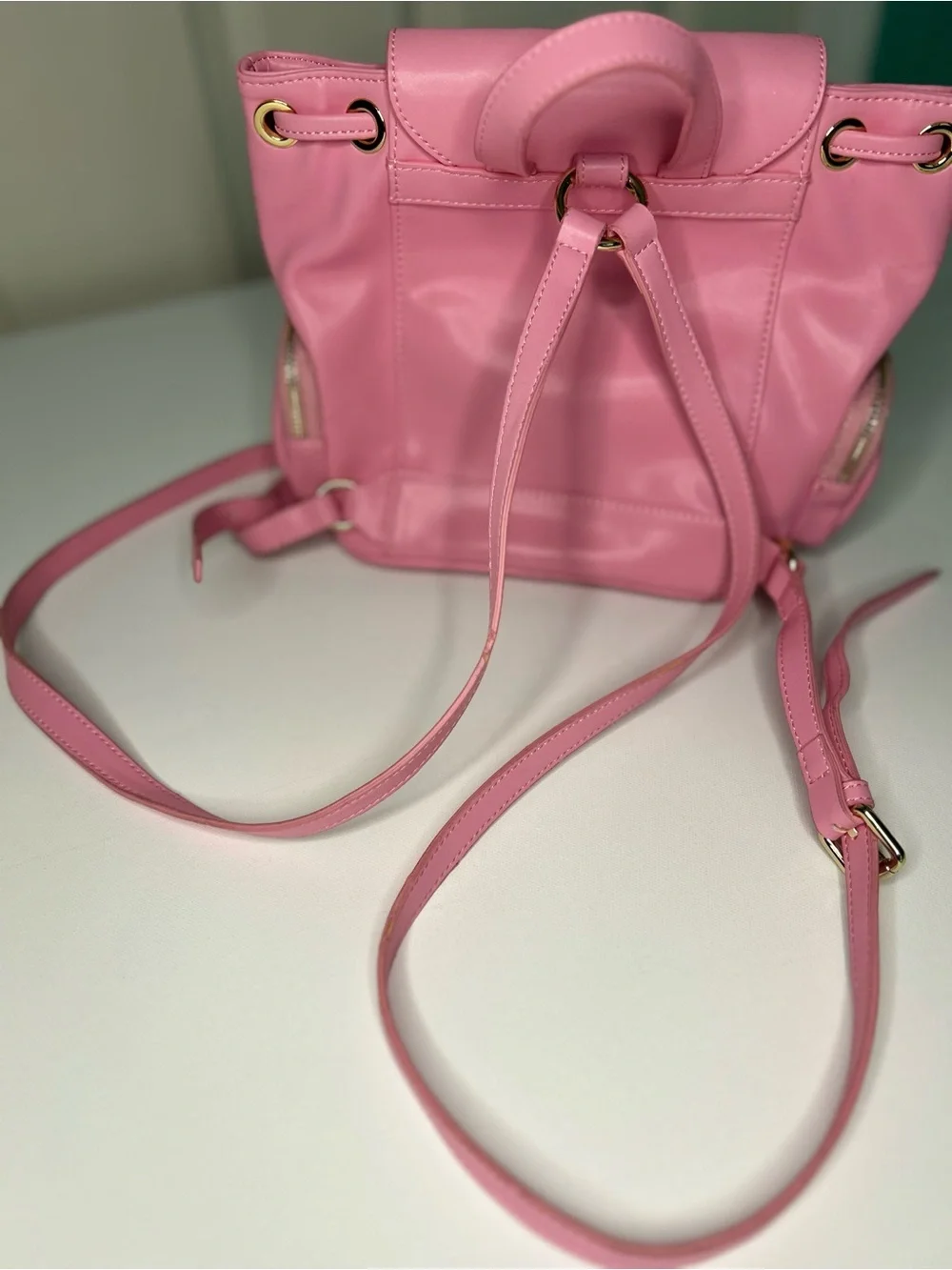 Monnalisa Pink Girls Mini Backpack with Front Bow and Gold Hardware